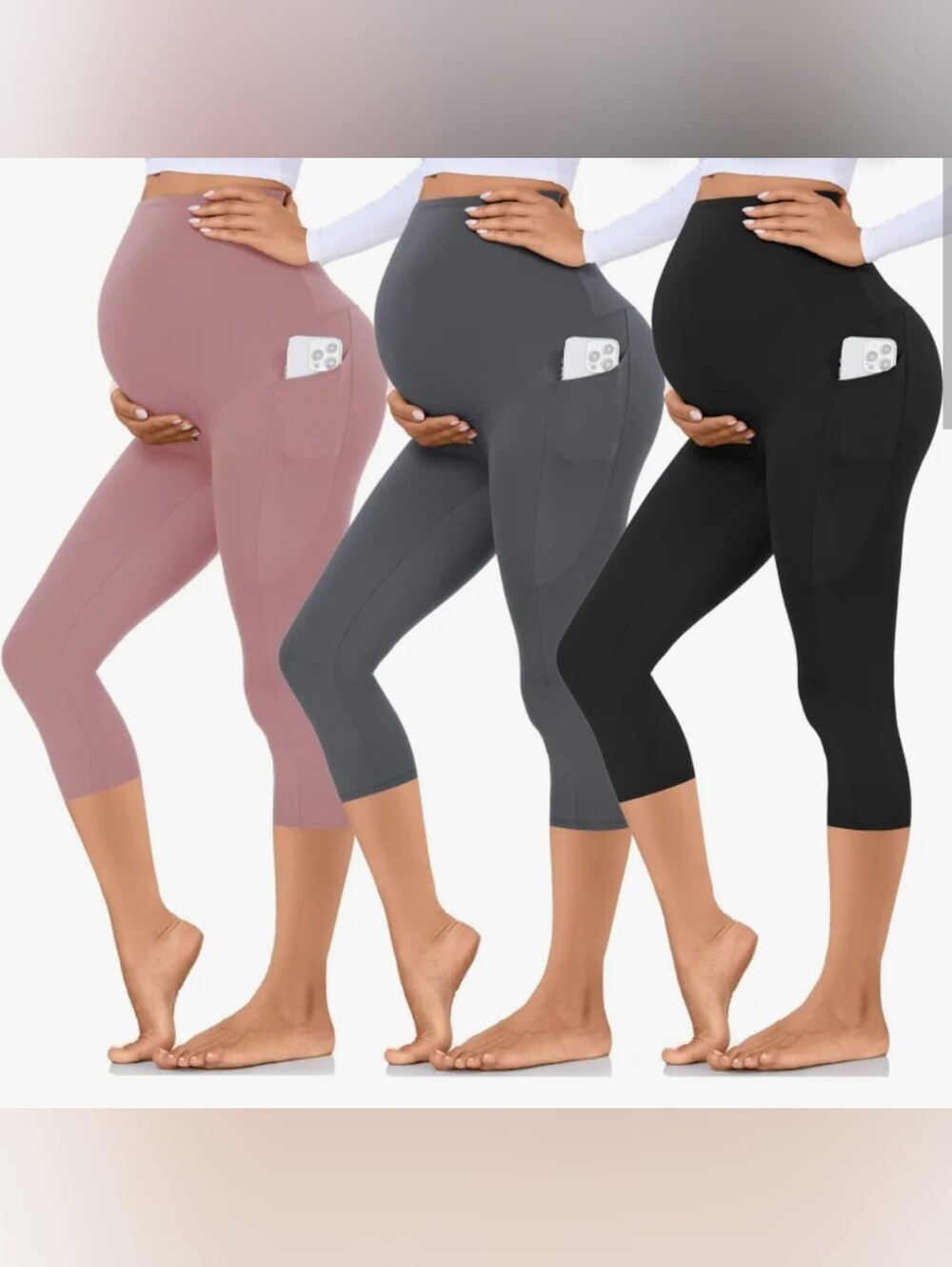 Hi Clasmix 3 Pack Maternity Capri Leggings with Pockets-Buttery Soft Workout